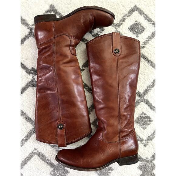 FRYE Melissa Button Brown Buffed Waxy Leather Tall Lug Riding Boots - Picture 8 of 11
